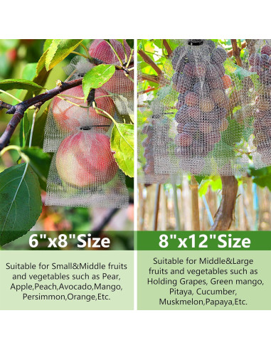 20 Piezas Bolsa de Protección de Frutas Acero Inoxidable 8x12 y 6x8