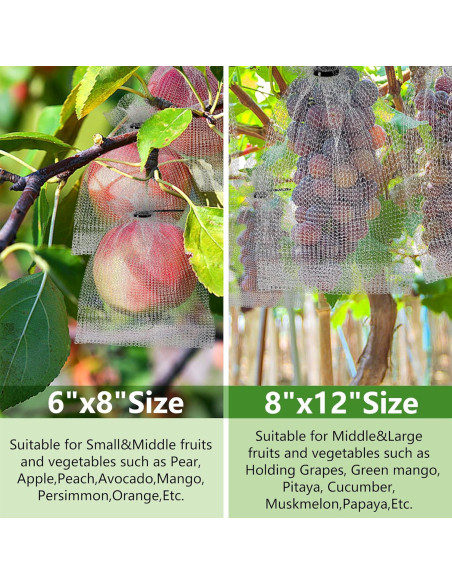 20 Piezas Bolsa de Protección de Frutas Acero Inoxidable 8x12 y 6x8