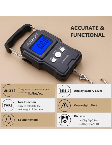 Balanza Digital de Equipaje NUTRI FIT 50kg con Gancho