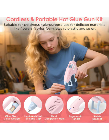 Pistola de Silicona Caliente Inalámbrica HHDQFTSLG 20W Rosa