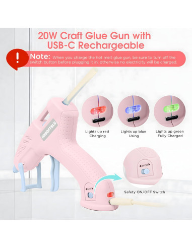 Pistola de Silicona Caliente Inalámbrica HHDQFTSLG 20W Rosa