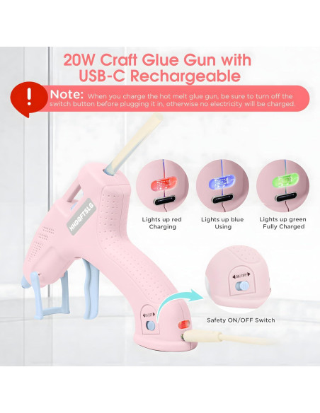 Pistola de Silicona Caliente Inalámbrica HHDQFTSLG 20W Rosa