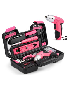 Juego de Herramientas 112PCS con Destornillador Eléctrico 3.6V Rosa