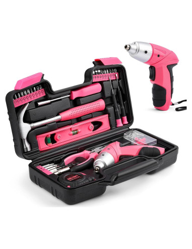 Juego de Herramientas 112PCS con Destornillador Eléctrico 3.6V Rosa