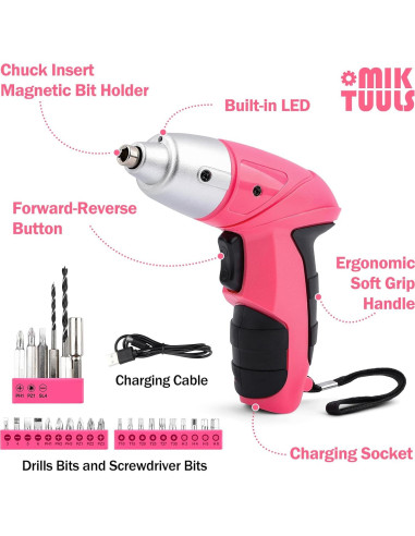 Juego de Herramientas 112PCS con Destornillador Eléctrico 3.6V Rosa