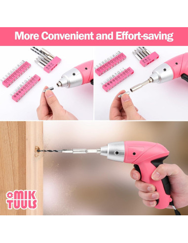 Juego de Herramientas 112PCS con Destornillador Eléctrico 3.6V Rosa