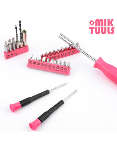 Juego de Herramientas 112PCS con Destornillador Eléctrico 3.6V Rosa