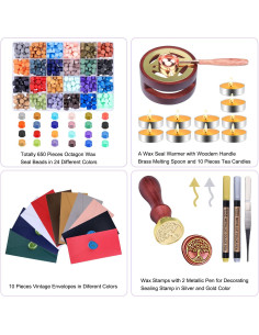 Kit de Sello de Cera Aottom 650 Piezas 24 Colores con Calentador 2
