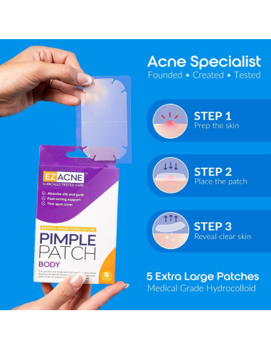 Parches para Granos Extra Grandes EZACNE - Hidrocoloide Médico 5 Unidades