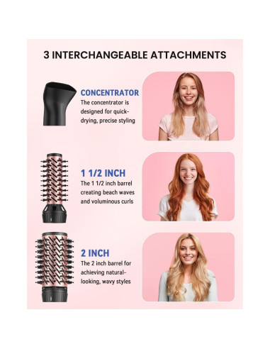 Cepillo Secador de Cabello Rotatorio 3 en 1 Mooqlizz Rosa