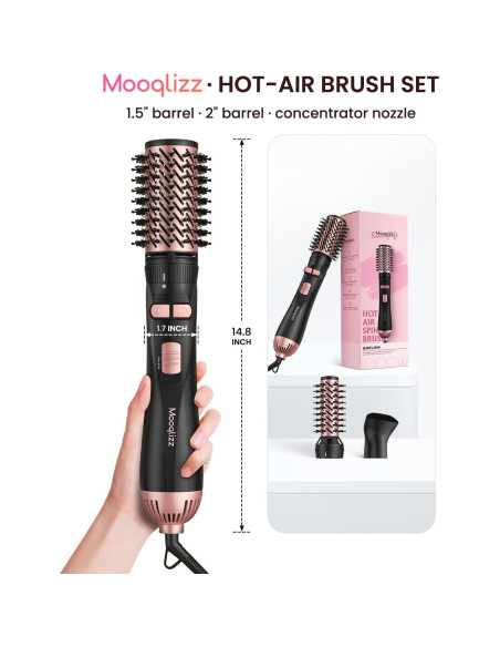 Cepillo Secador de Cabello Rotatorio 3 en 1 Mooqlizz Rosa