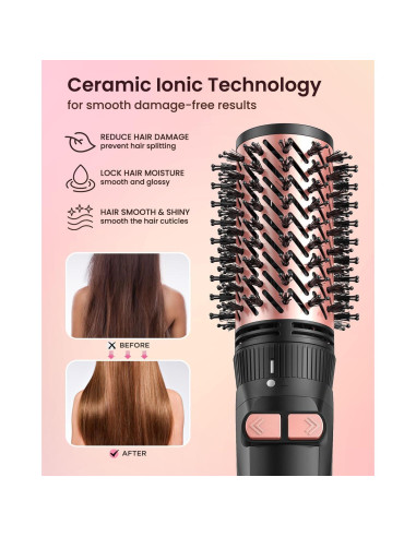 Cepillo Secador de Cabello Rotatorio 3 en 1 Mooqlizz Rosa