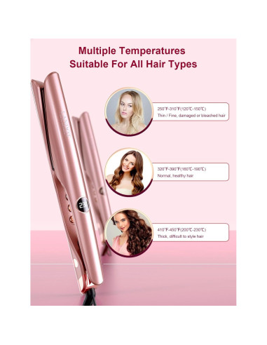 Plancha y Rizador 2-en-1 LANDOT HS168 Oro - Cerámica, 12 Temperaturas