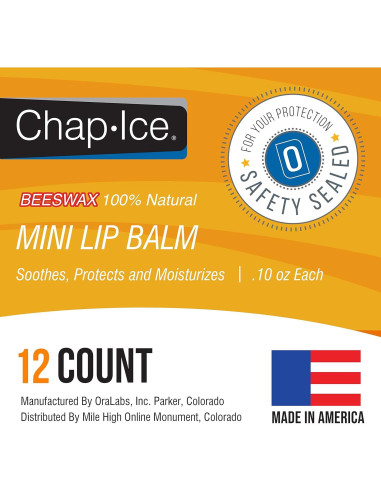 Bálsamos Labiales Chap-Ice de Cera de Abeja Sabor Menta - 12 Mini