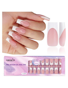 Uñas Postizas Punta Francesa Canvalite 300 Pcs Rosa y Blanco