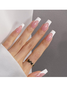 Uñas Postizas Punta Francesa Canvalite 300 Pcs Rosa y Blanco 2