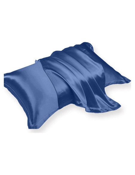 Funda de Almohada de Seda de Hielo iMAYEON 2 Piezas Queen Azul Marino