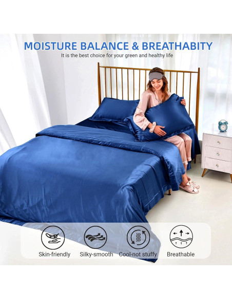 Funda de Almohada de Seda de Hielo iMAYEON 2 Piezas Queen Azul Marino