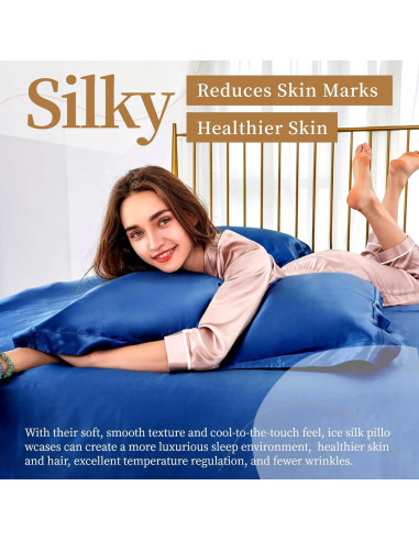 Funda de Almohada de Seda de Hielo iMAYEON 2 Piezas Queen Azul Marino