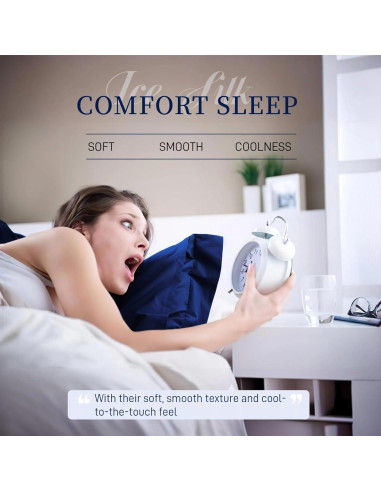 Funda de Almohada de Seda de Hielo iMAYEON 2 Piezas Queen Azul Marino