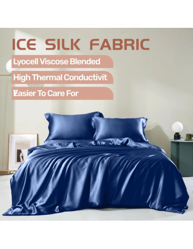 Funda de Almohada de Seda de Hielo iMAYEON 2 Piezas Queen Azul Marino