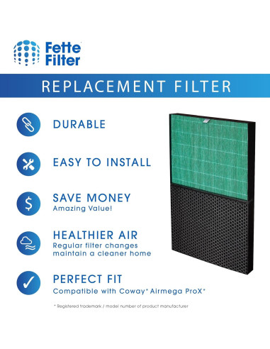 Juego de Filtros de Reemplazo Fette Filter para Purificador Coway Airmega ProX Max 2 HEPA y Carbón Activo
