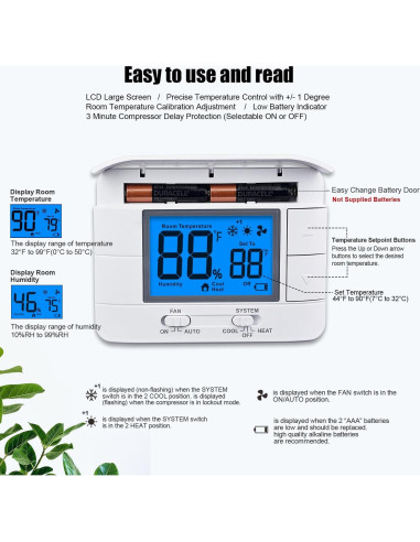 Termostato No Programable Mroinge M711 2H/2C con Pantalla LCD