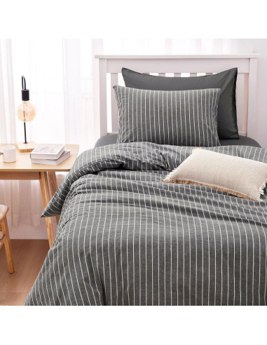 Juego de Funda Nórdica Individual Despertar En Nube Algodón Gris 3 Piezas