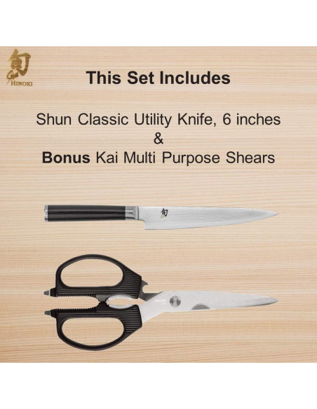 Cuchillo Utilitario Shun 15 cm y Tijeras Multiusos Kai
