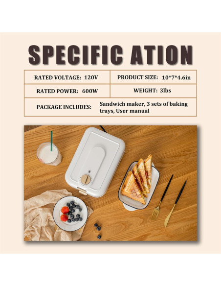 Sandwich Maker GeBogy 3 en 1 600W Placas Antiadherentes