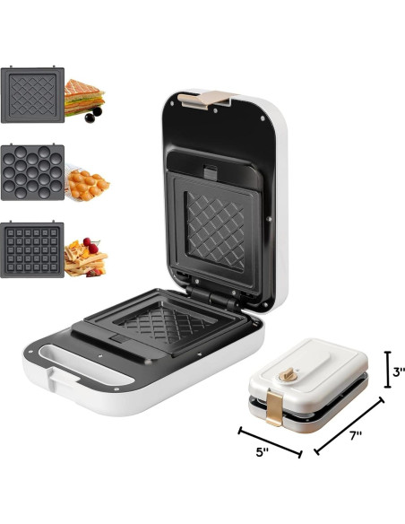 Sandwich Maker GeBogy 3 en 1 600W Placas Antiadherentes