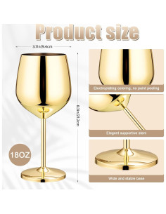Juego de Copas de Vino Patelai 4 Pcs Acero Inoxidable 18 oz 2