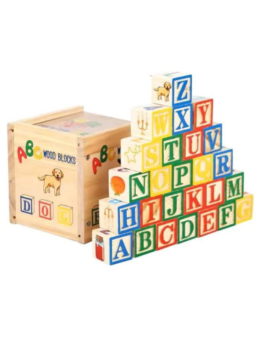 Set de Bloques de Madera ABC/123 - 26 Piezas con Caja - 0.54 kg