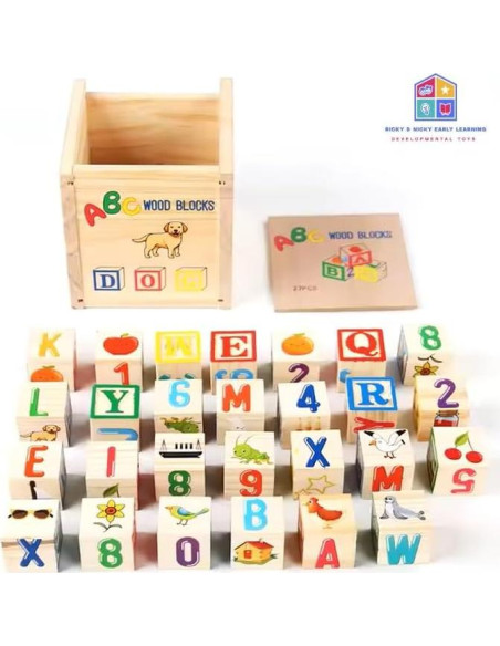 Set de Bloques de Madera ABC/123 - 26 Piezas con Caja - 0.54 kg