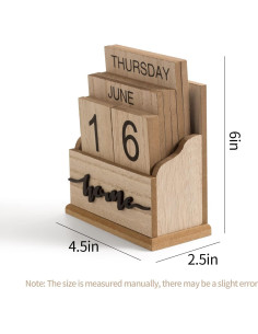 Calendario de Bloque de Madera Aovdy para Escritorio 11.43x15.24cm 2