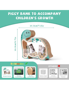 Hucha de Madera Brachiosaurus Uniwooder Personalizable 24.9cm 2