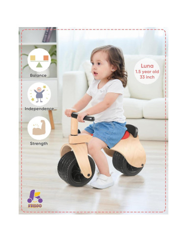 Bicicleta de Equilibrio de Madera KRIDDO para Bebés 1-3 Años