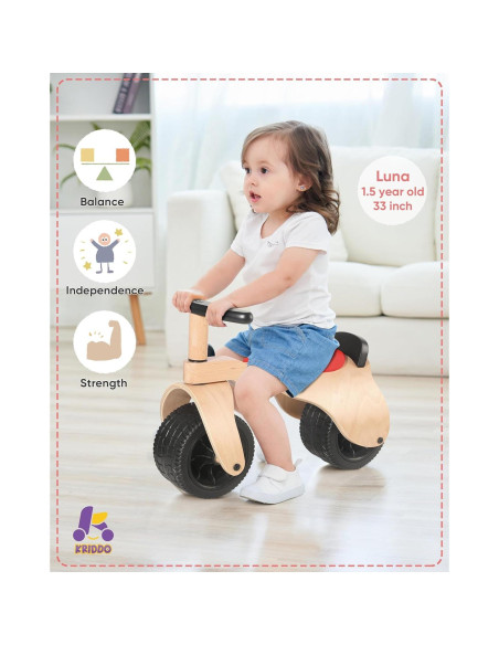 Bicicleta de Equilibrio de Madera KRIDDO para Bebés 1-3 Años