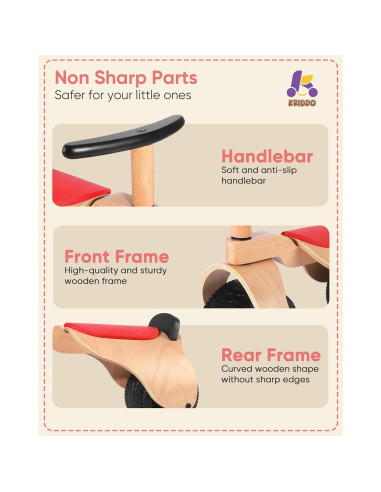 Bicicleta de Equilibrio de Madera KRIDDO para Bebés 1-3 Años