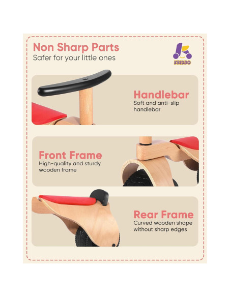Bicicleta de Equilibrio de Madera KRIDDO para Bebés 1-3 Años