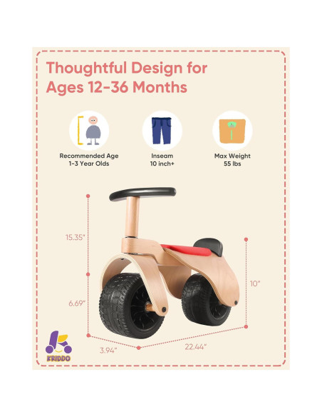 Bicicleta de Equilibrio de Madera KRIDDO para Bebés 1-3 Años