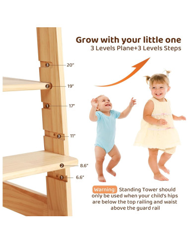 Taburete Ajustable KIDINIX para Niños, Madera Natural, 3 Alturas