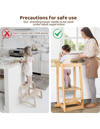 Taburete Ajustable KIDINIX para Niños, Madera Natural, 3 Alturas