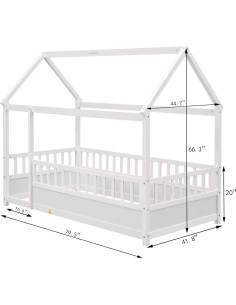 Cama de Piso Individual Ball & Cast con Techo de Casa Blanca 2