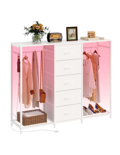 Cómoda blanca Espelism 5 cajones con perchero y luces LED