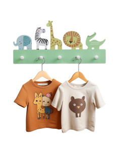 Perchero Infantil Navaris de Madera con 5 Ganchos - Diseño de Animales