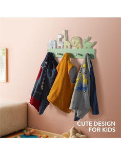 Perchero Infantil Navaris de Madera con 5 Ganchos - Diseño de Animales 2