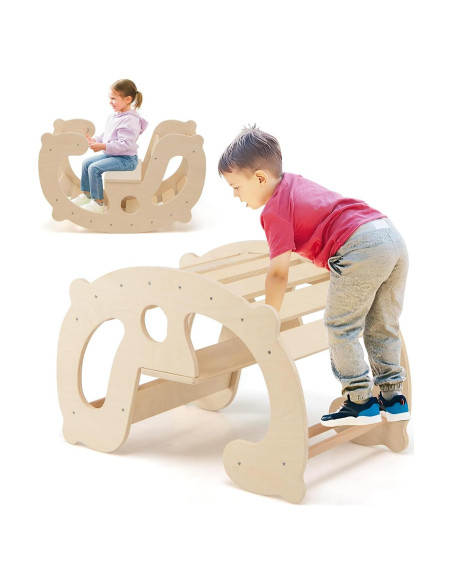 GLACER Arco de Escalada Balanceado 2-en-1 para Niños - Madera Natural