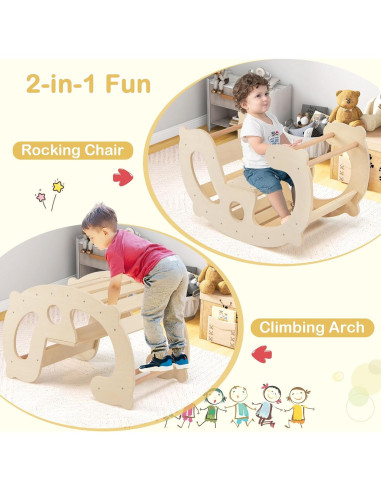 GLACER Arco de Escalada Balanceado 2-en-1 para Niños - Madera Natural