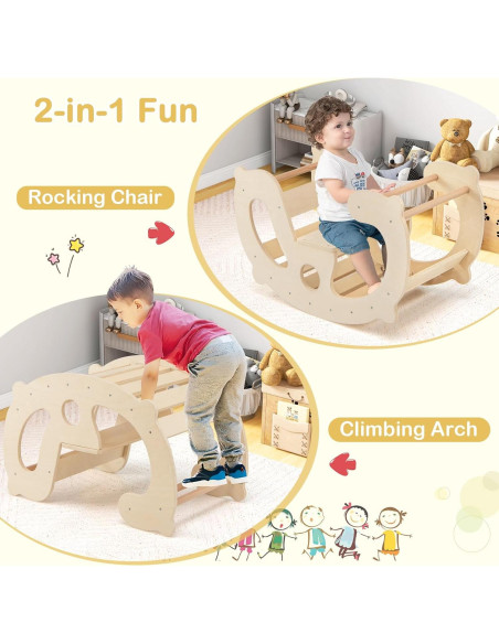 GLACER Arco de Escalada Balanceado 2-en-1 para Niños - Madera Natural